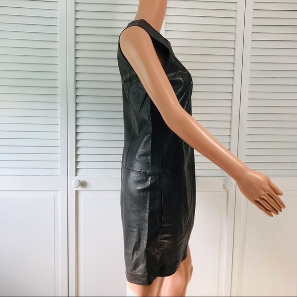 VINCE Oak Gray Supple Paper Leather Mini Dress Size 6 - Picture 4 of 9